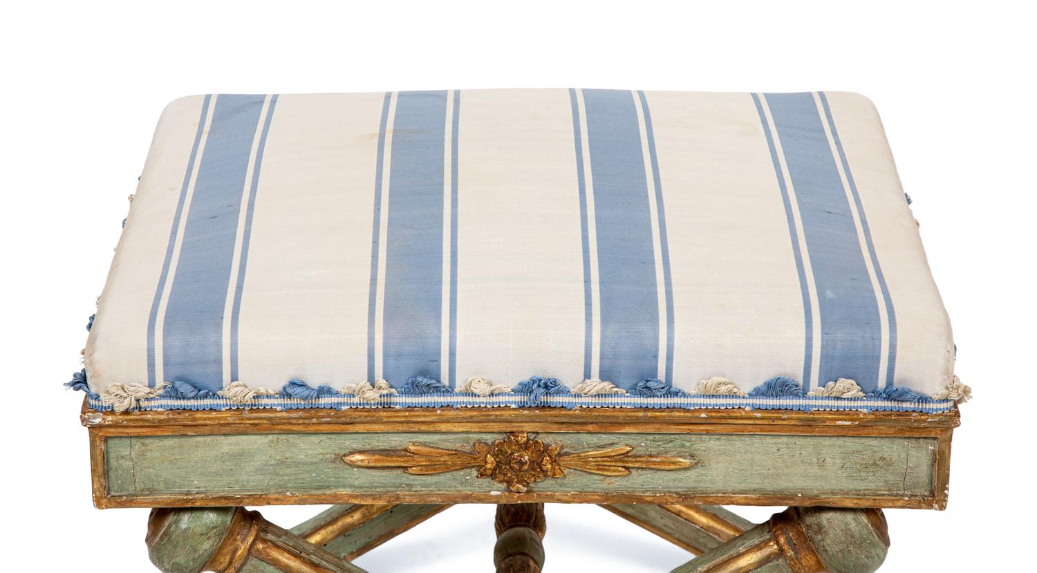 A North Italian Neoclassical Painted and Parcel-Gilt Stool