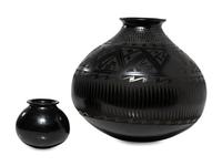 Pair of Mata Ortiz Blackware Pottery Jars