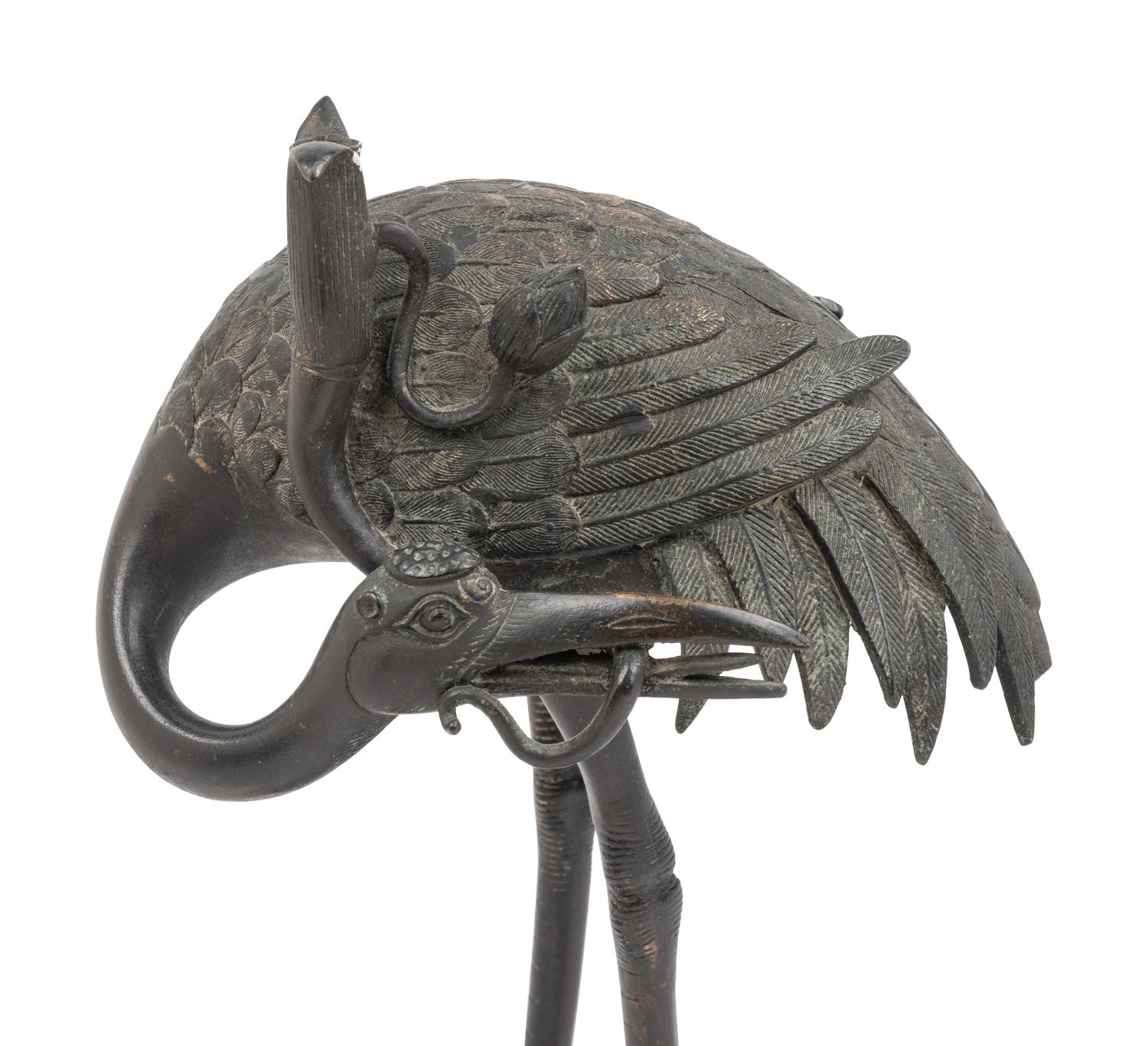 A Japanese Bronze Figural Group of a Crane and a Turtle