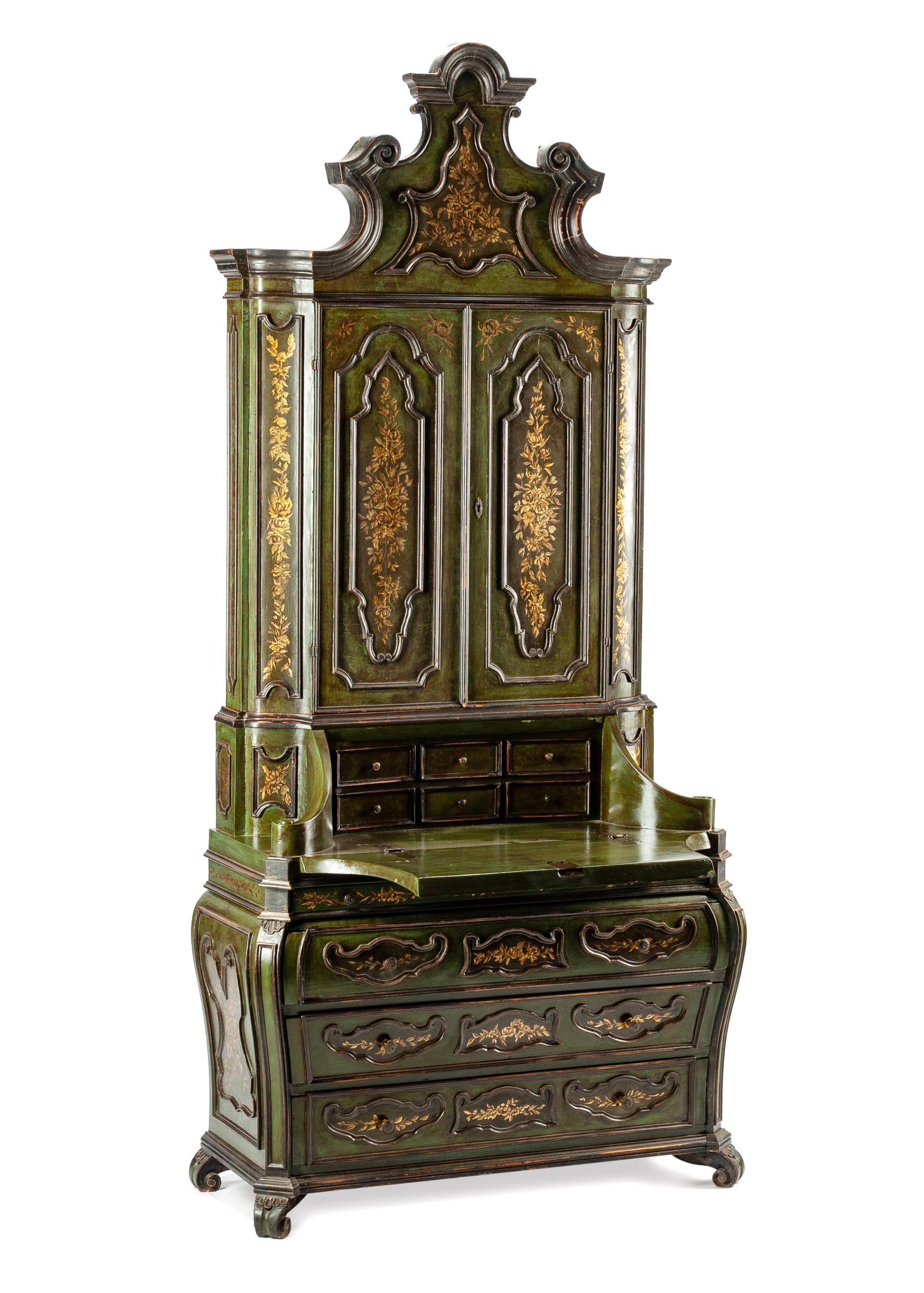 A Venetian Painted Secretary Bookcase