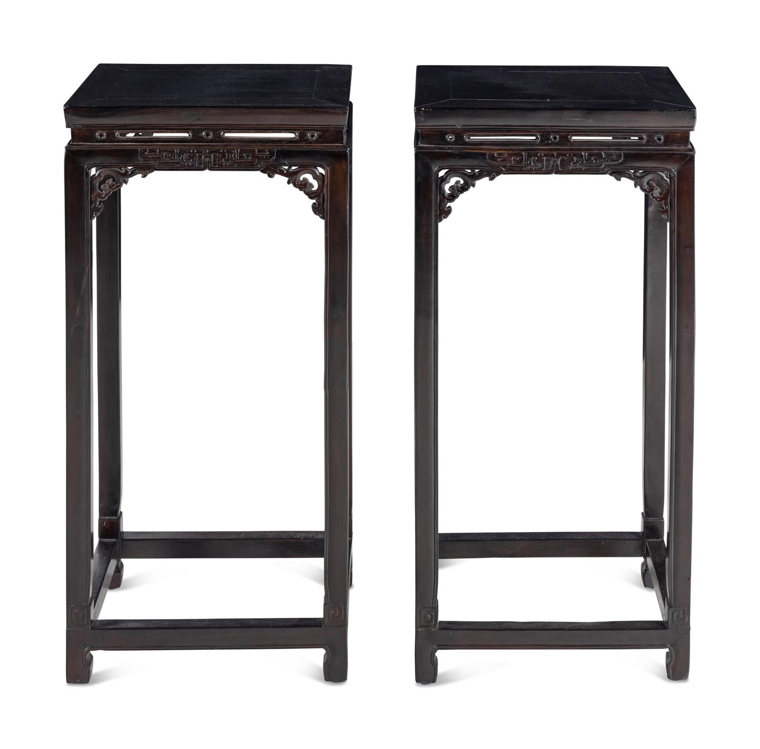 A Pair of Chinese Hardwood Pedestal Tables