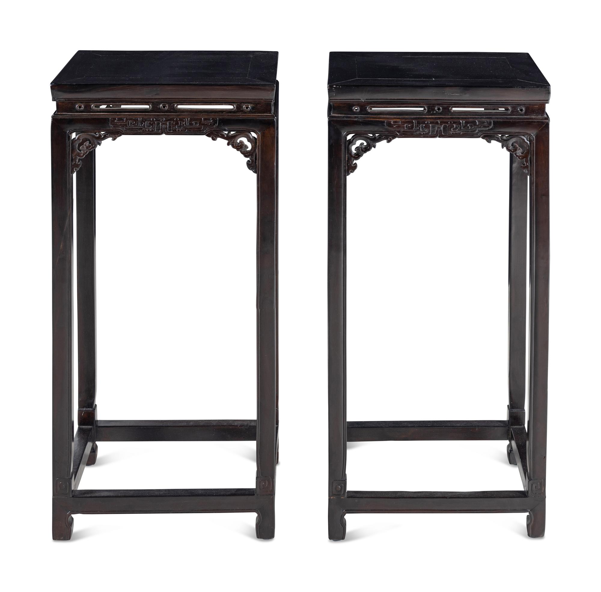A Pair of Chinese Hardwood Pedestal Tables