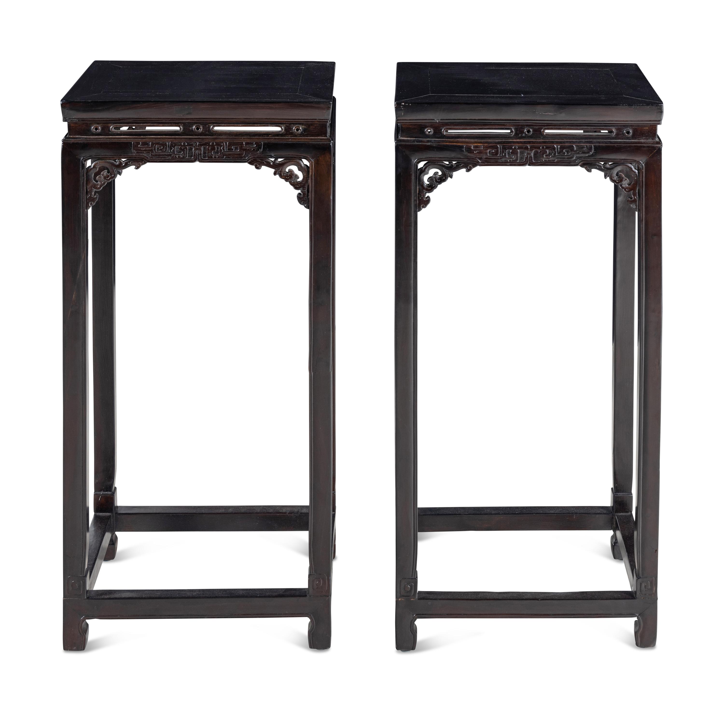 A Pair of Chinese Hardwood Pedestal Tables