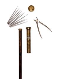 An English Silvered Metal Mounted Brass 'Leinster Regiment' Dentist's Walking Stick