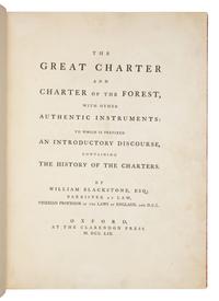 [LAW - MAGNA CARTA]. BLACKSTONE, William, Sir (1723-1780). The Great Charter and Charter of the Forest .... Oxford: Clarendon Press, 1759.