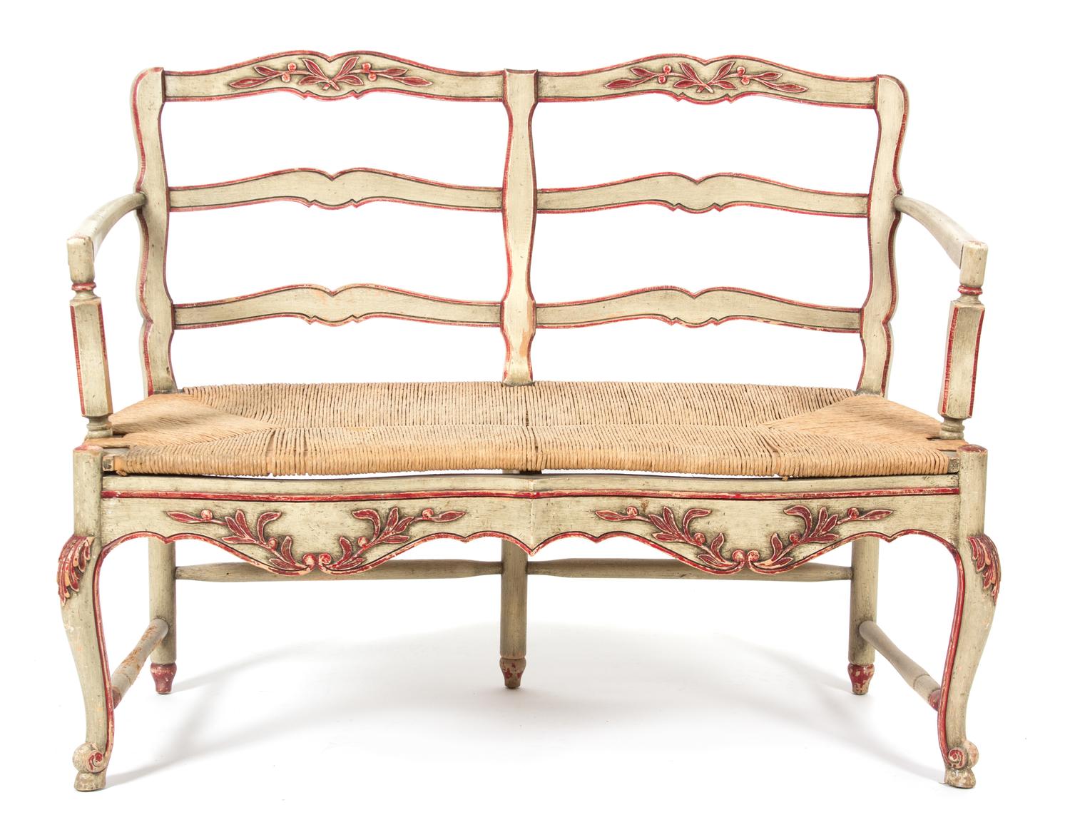 A French Provinical Style Carved and Painted Two-Chair Back Settee