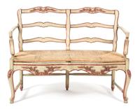 A French Provinical Style Carved and Painted Two-Chair Back Settee