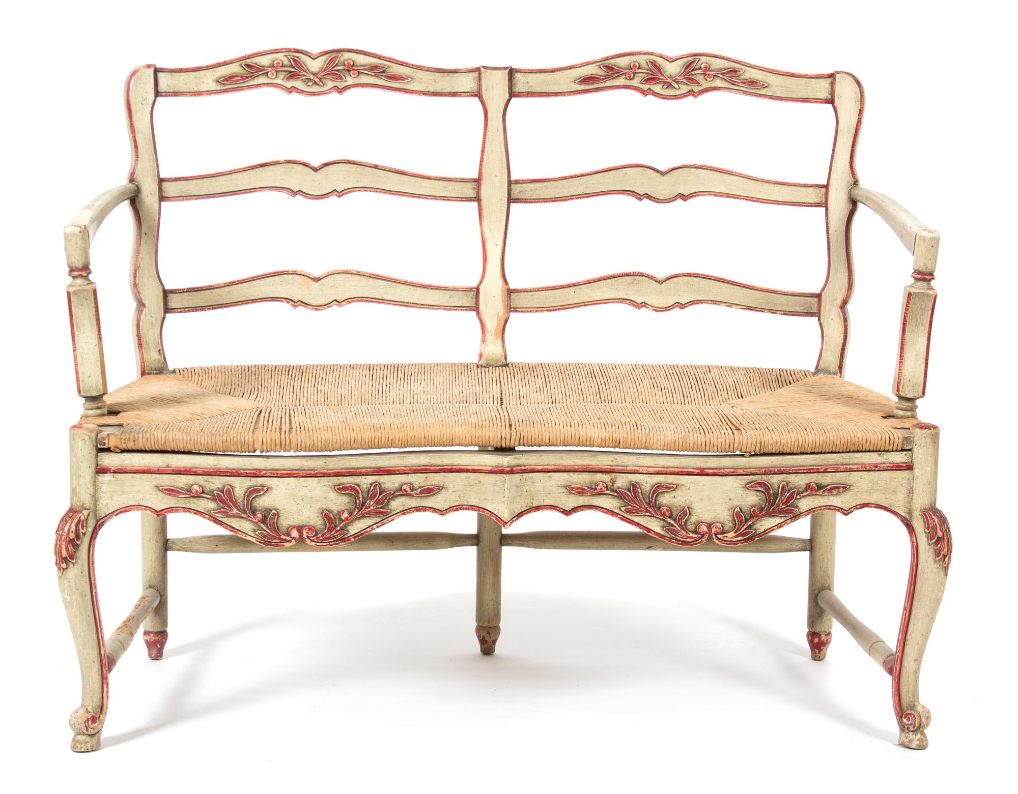 A French Provinical Style Carved and Painted Two-Chair Back Settee