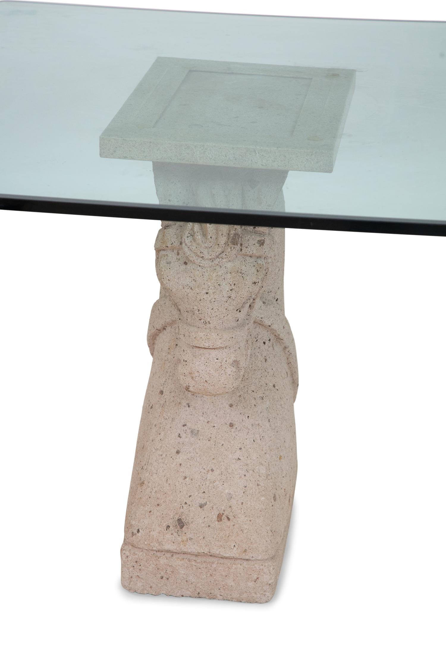 A Cast Stone Glass-Top Table