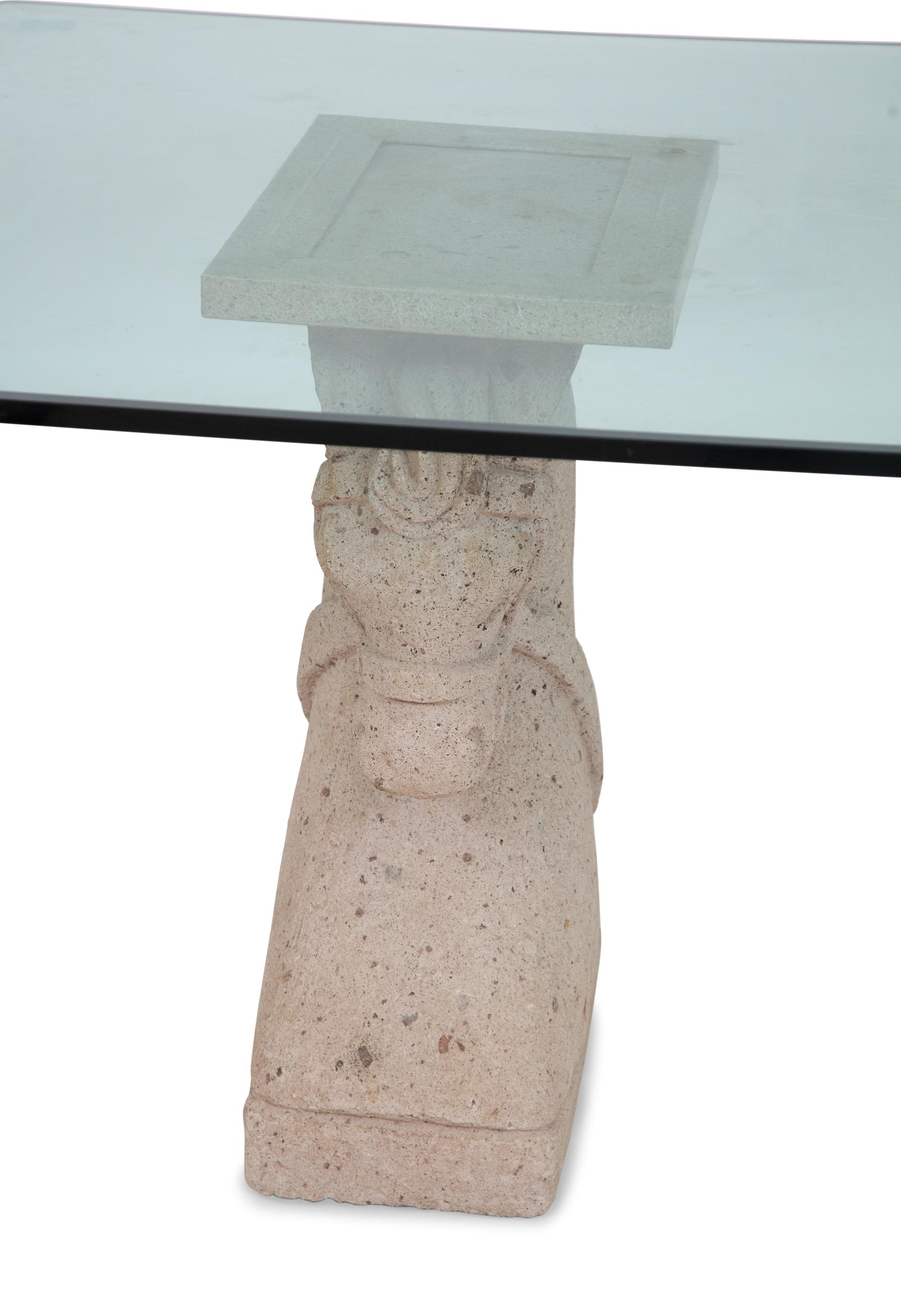 A Cast Stone Glass-Top Table