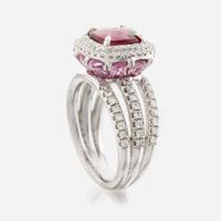 A rubellite, pink sapphire, diamond, and white gold ring, Charles Krypell