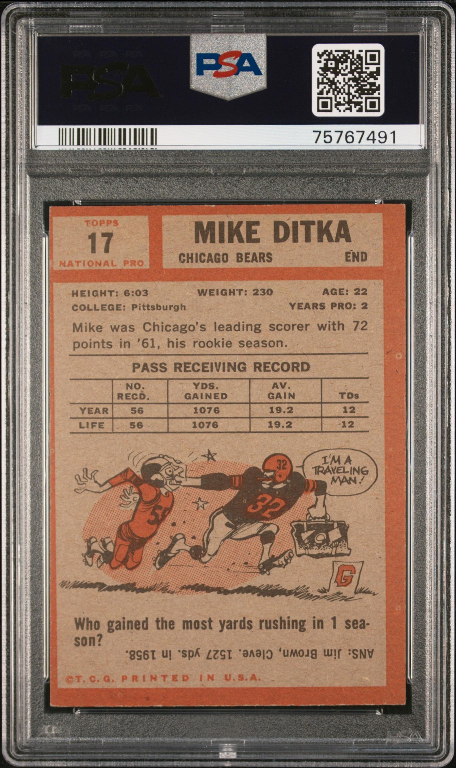 A 1962 Topps Mike Ditka Rookie Football Card No. 17 (PSA 5 EX)