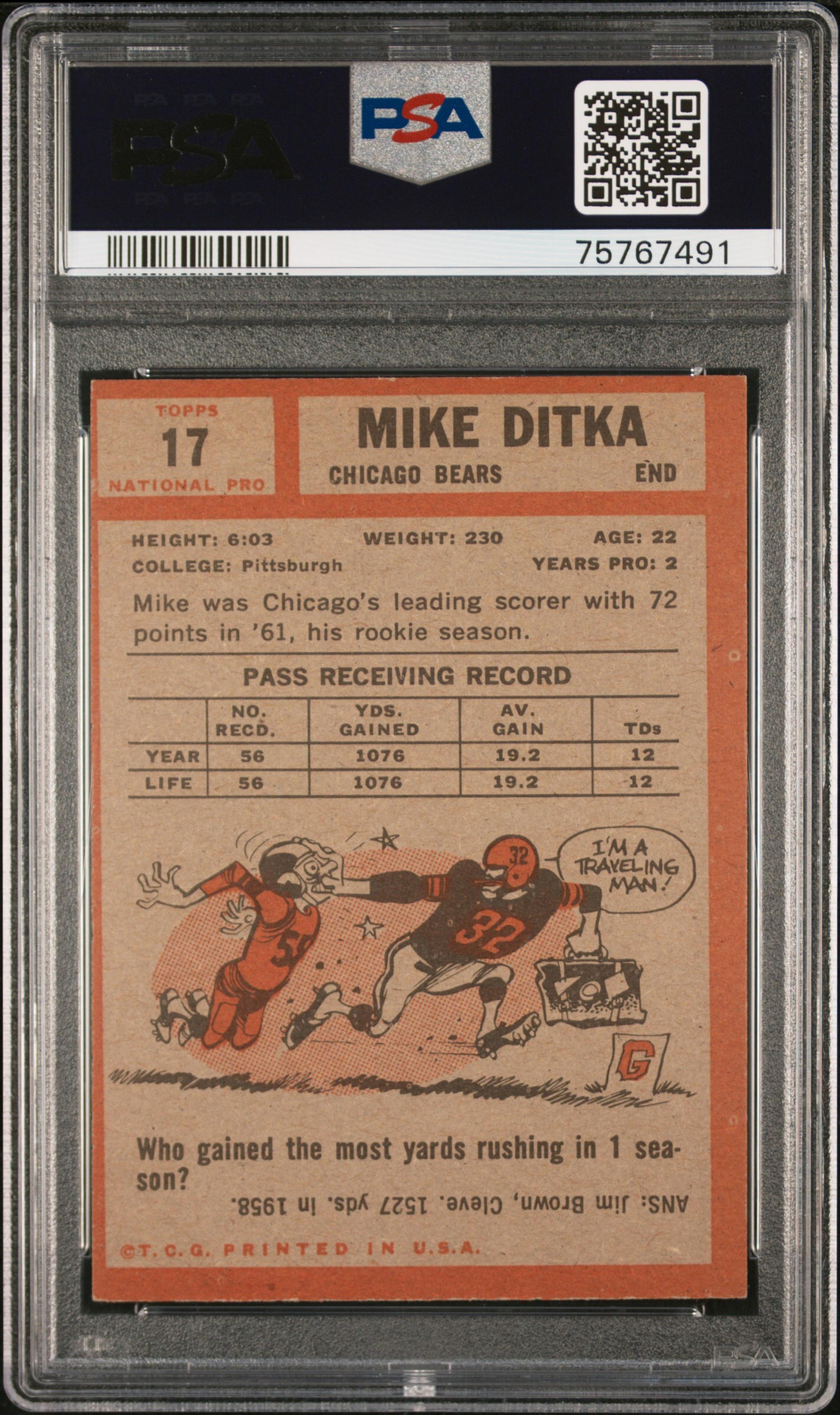 A 1962 Topps Mike Ditka Rookie Football Card No. 17 (PSA 5 EX)