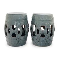 A Pair of Glazed Earthenware Garden Seats