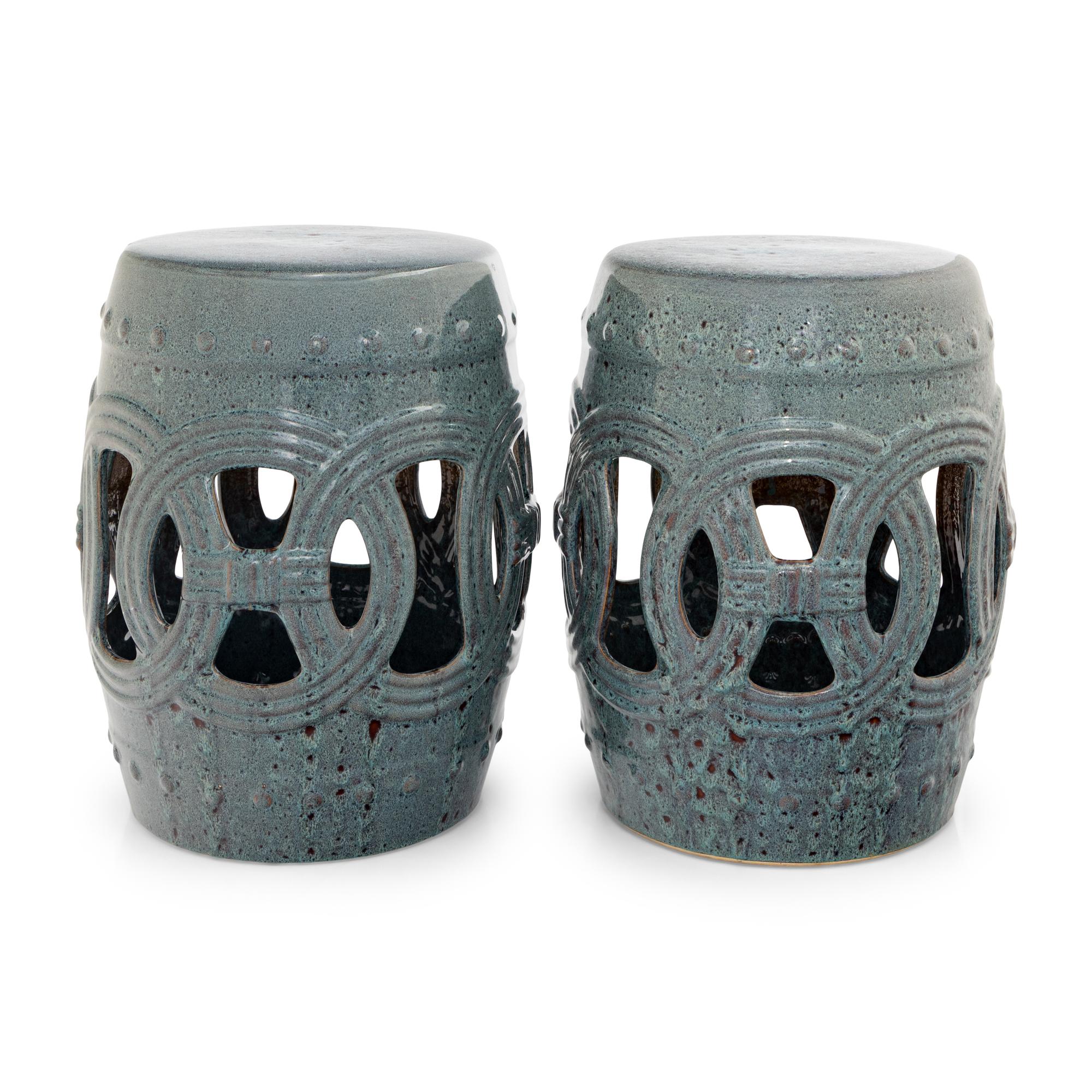 A Pair of Glazed Earthenware Garden Seats