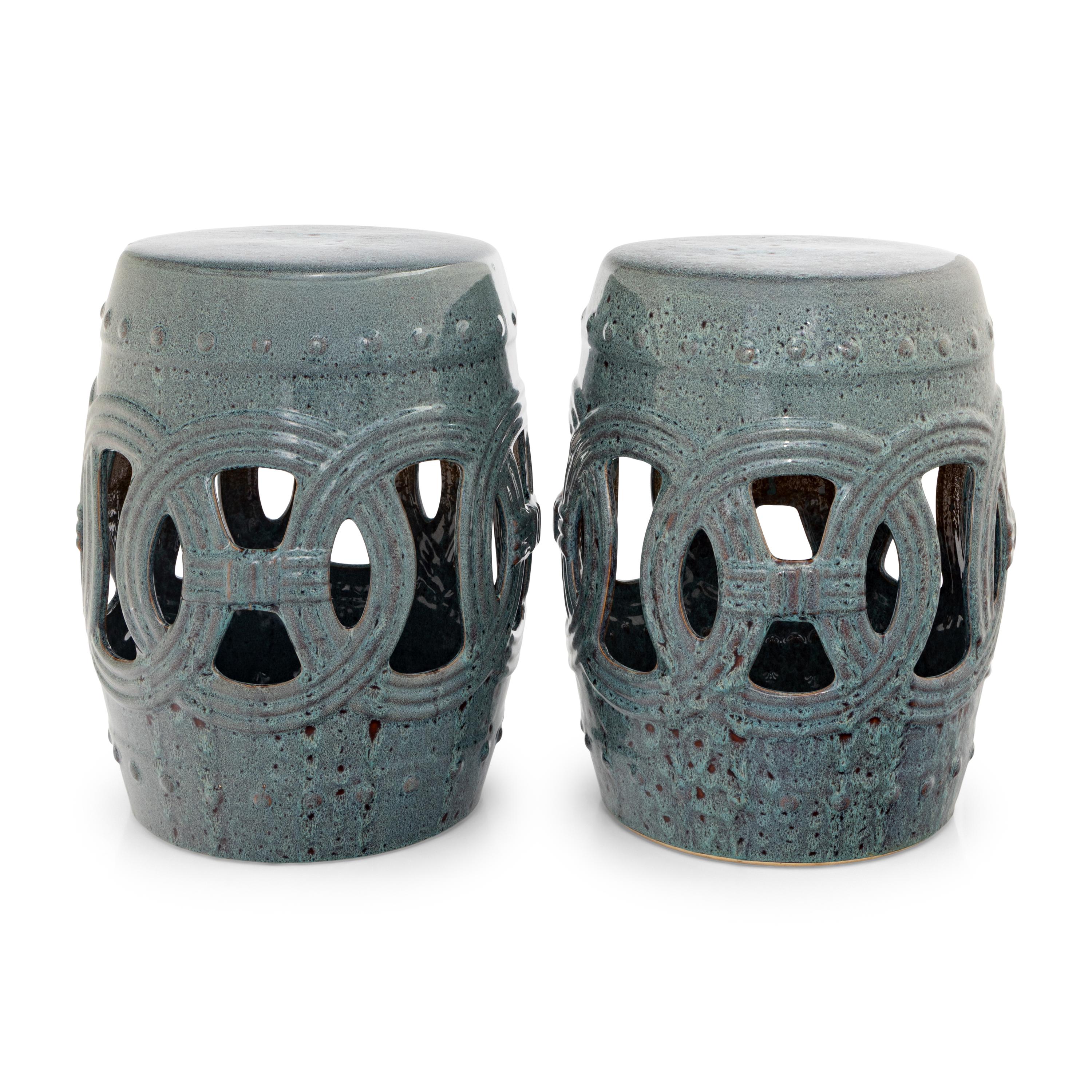 A Pair of Glazed Earthenware Garden Seats