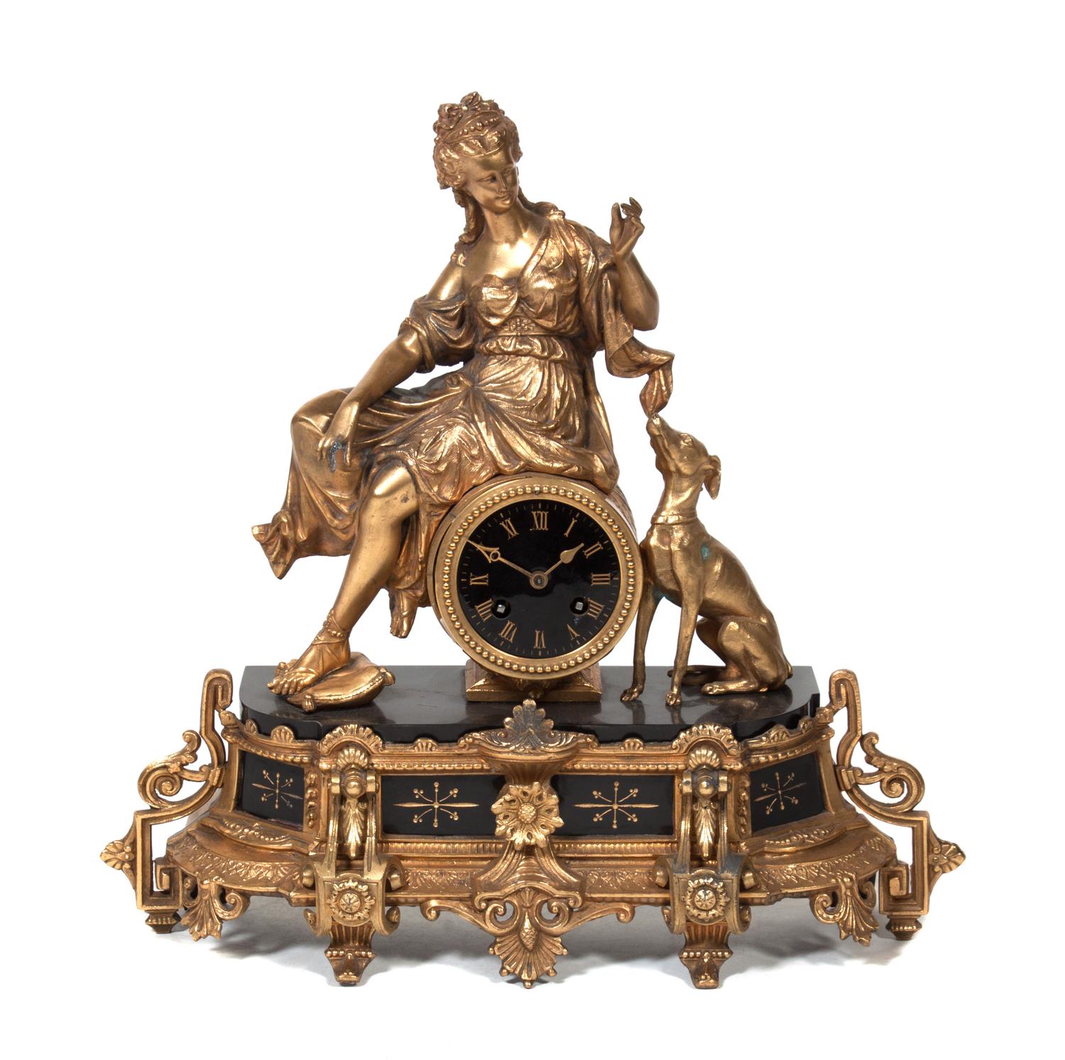 A Victorian Style Gilt Metal Figural Mantle Clock Height 16 inches. — SECOND HALF 20TH CENTURY