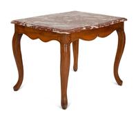 A French Provincial Louis XV Style Fruitwood Table with Rouge Marble Top