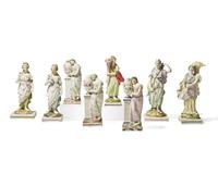 A collection of eight Staffordshire figures, England, late 18th / early 19th century