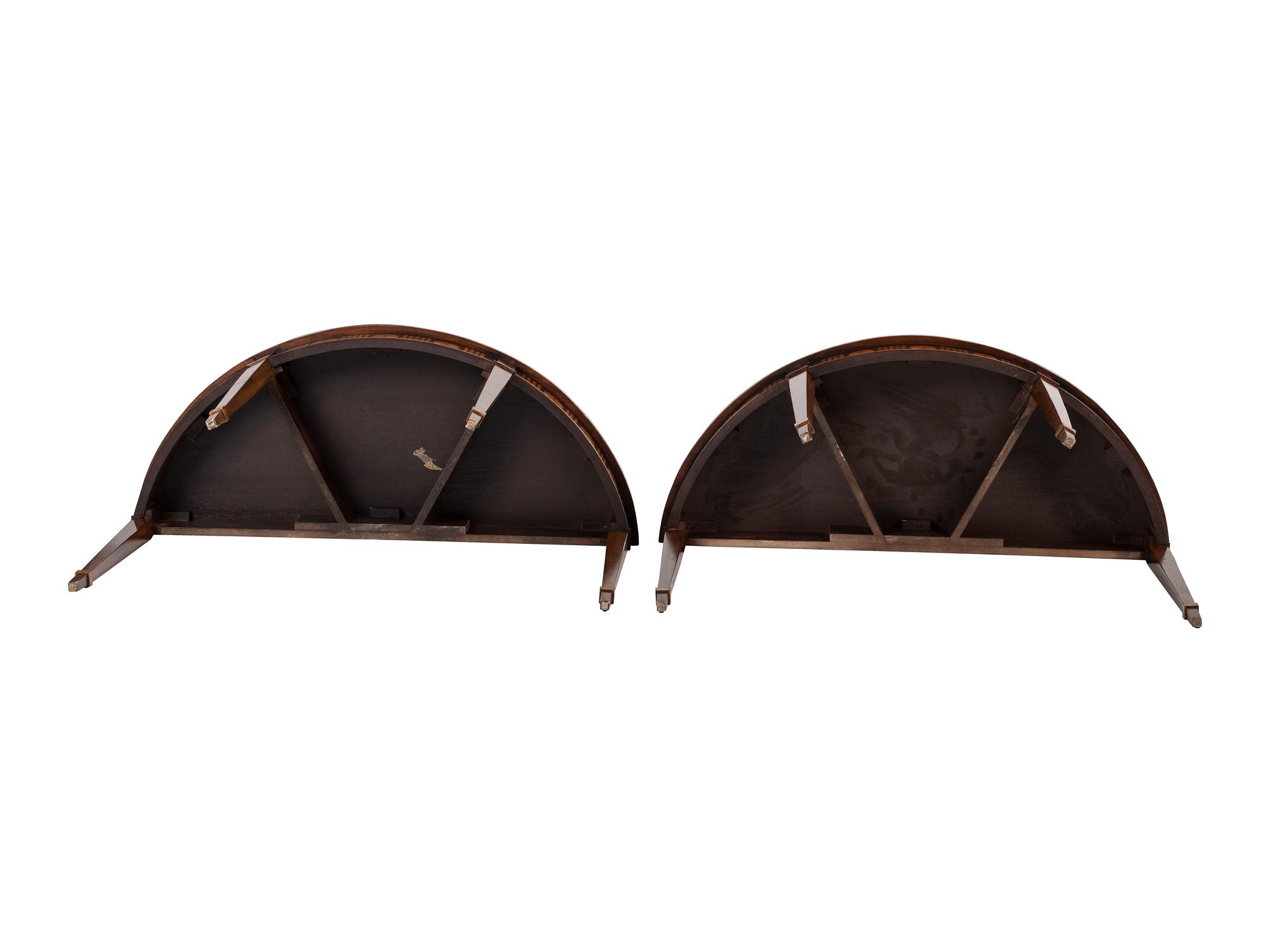A Pair of Federal Style Fan Inlaid Demilune Tables