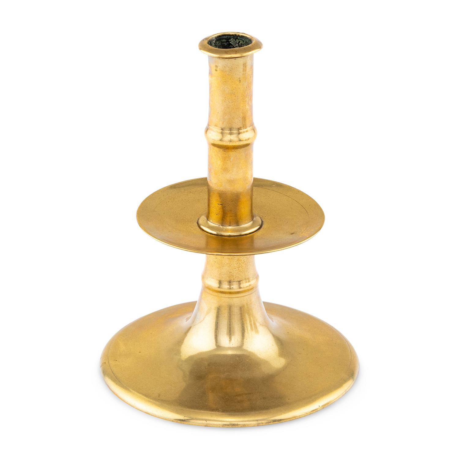 An English Brass Trumpet-Form Candlestick of Unusually Large Proportions