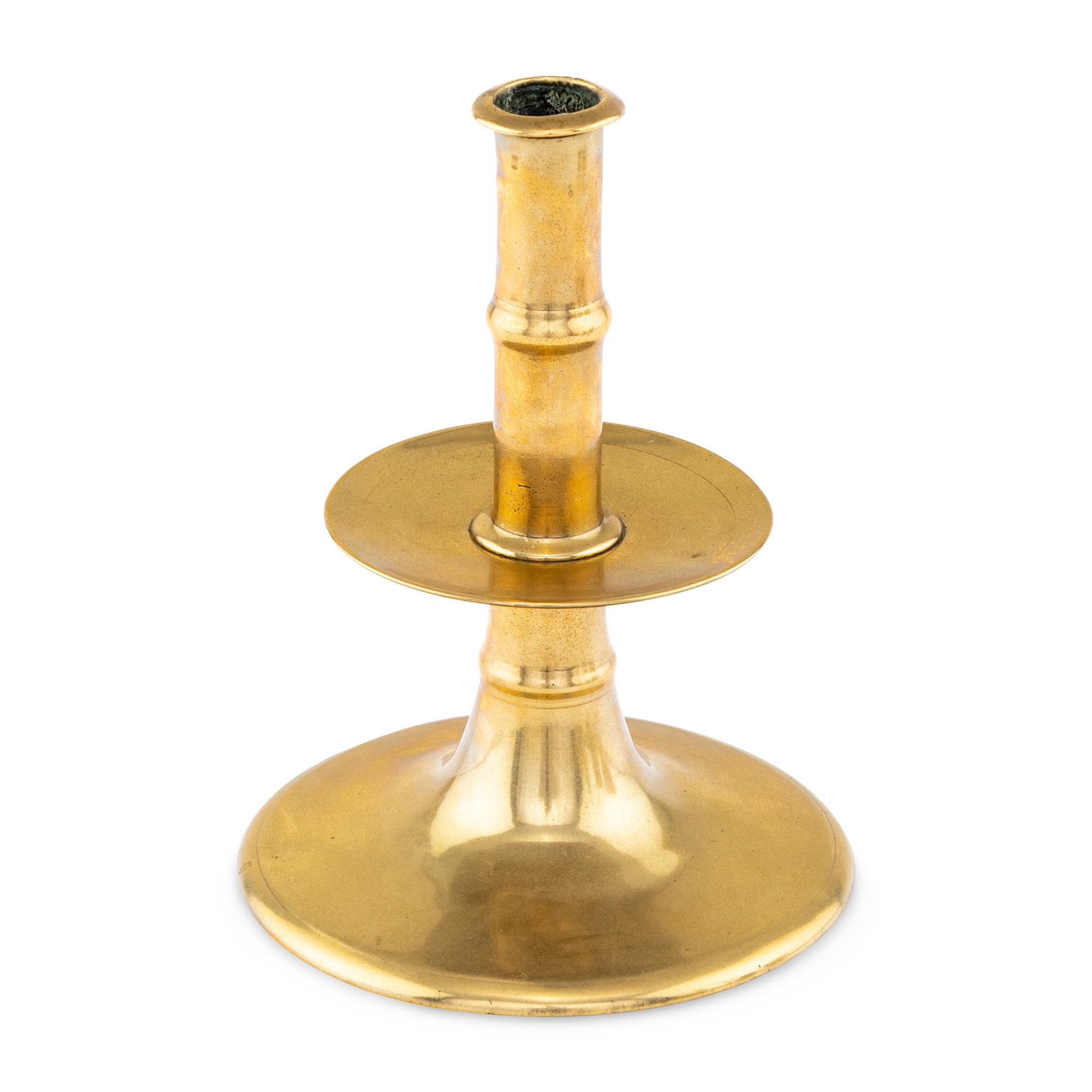 An English Brass Trumpet-Form Candlestick of Unusually Large Proportions