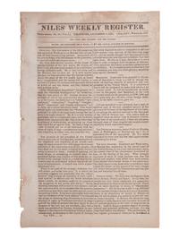 [POLITICS - MONROE, James (1758-1831)]. Niles Weekly Register. Baltimore, 6 December 1823.