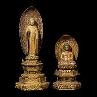 Two Japanese Gilt Wood Figures of Amida Buddha, Edo-Meiji Period 日本江戶時代 木漆金無量壽佛兩尊