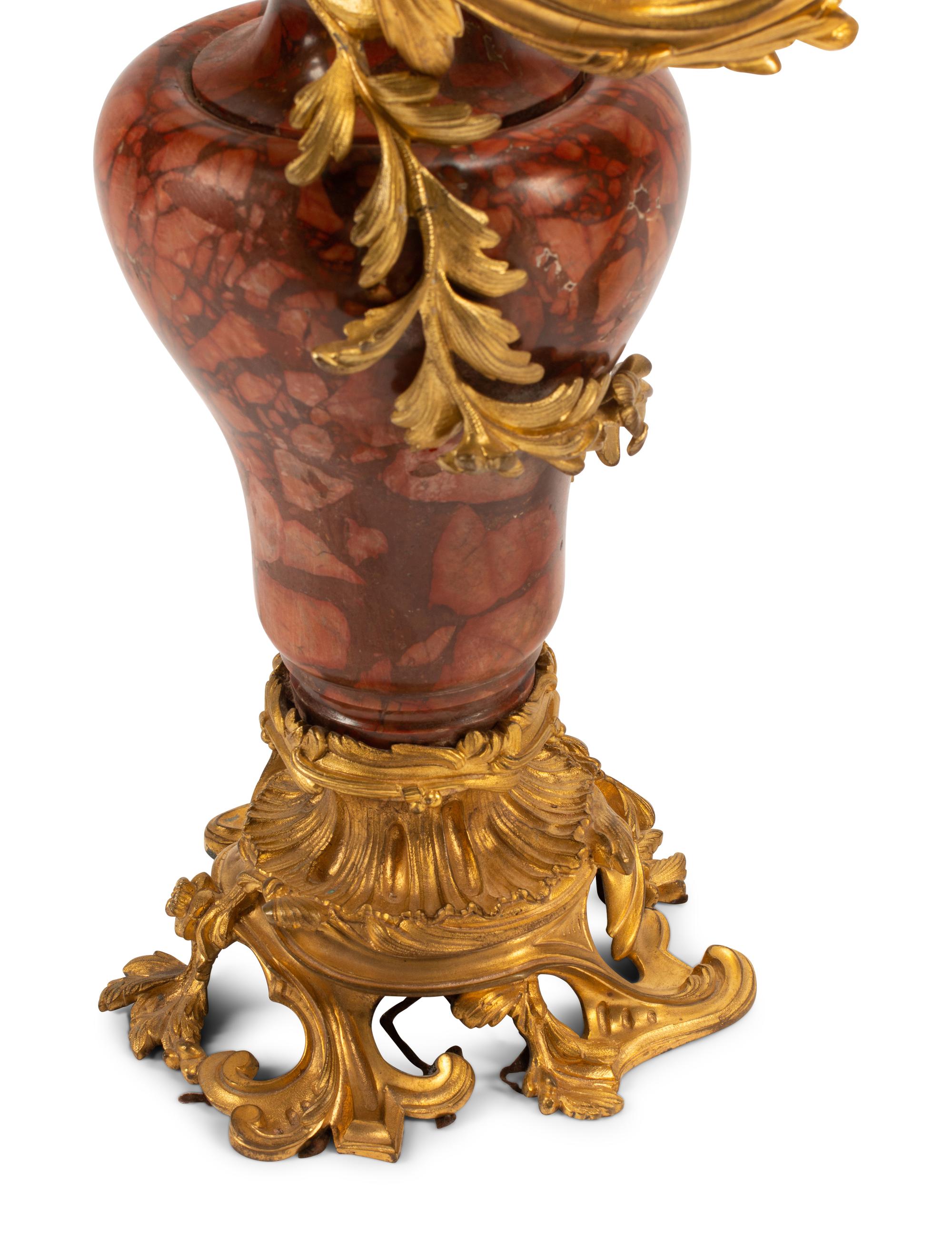 A Pair of Louis XV Style Gilt Bronze and Marble Candelabra