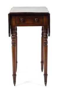 An English Mahogany Pembroke Table, Height 27 1/2 x width 15 x depth 24 inches.