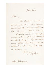 TYLER, John (1790-1862). Autograph letter signed ("J. Tyler"), to John C. Spencer. N.p., ca 1841-1843.