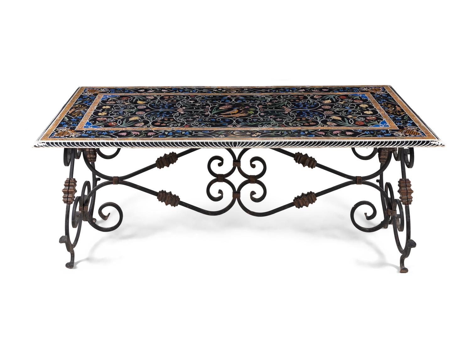 An Italian Scagliola and Iron Center Table
