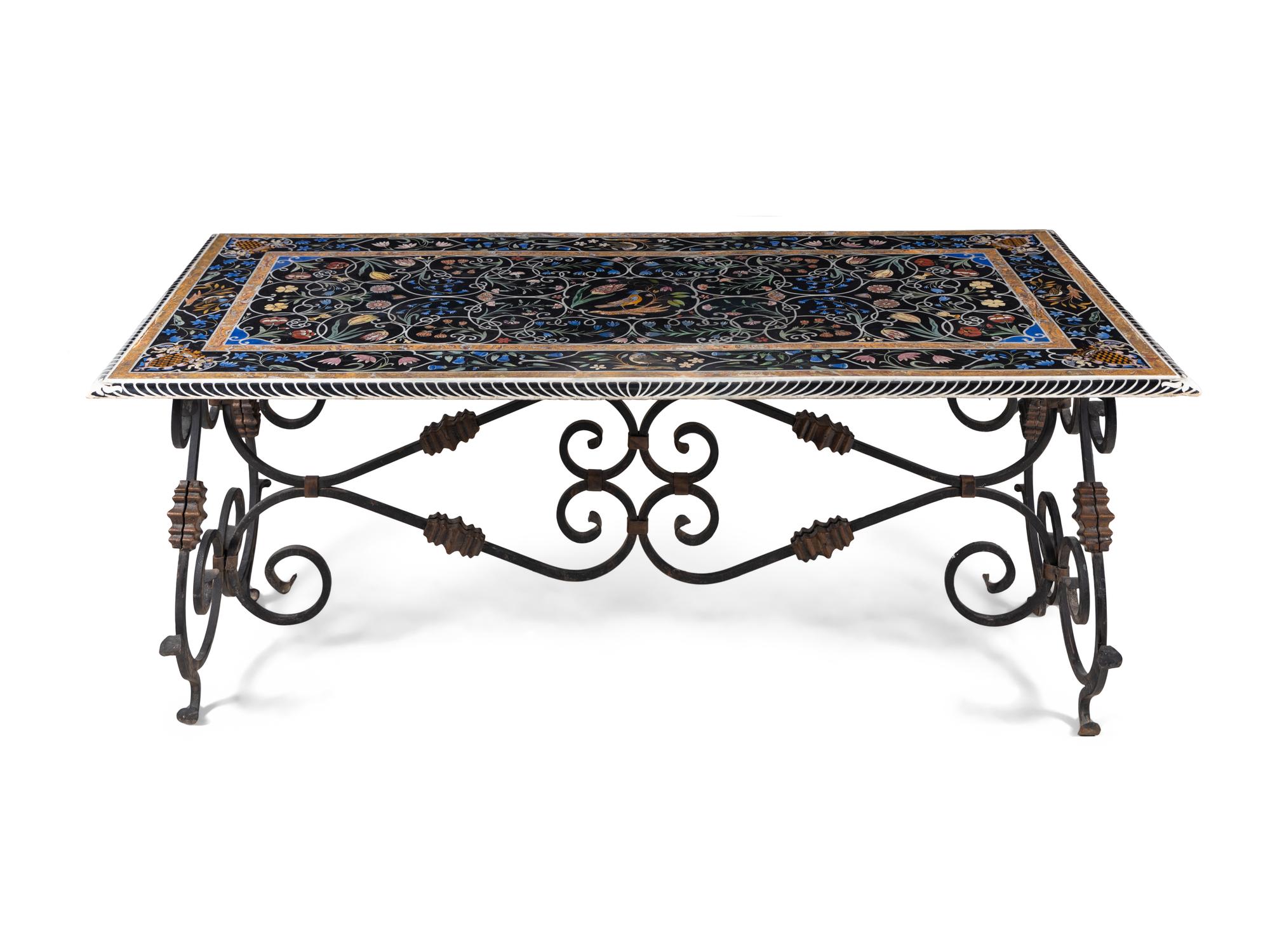 An Italian Scagliola and Iron Center Table