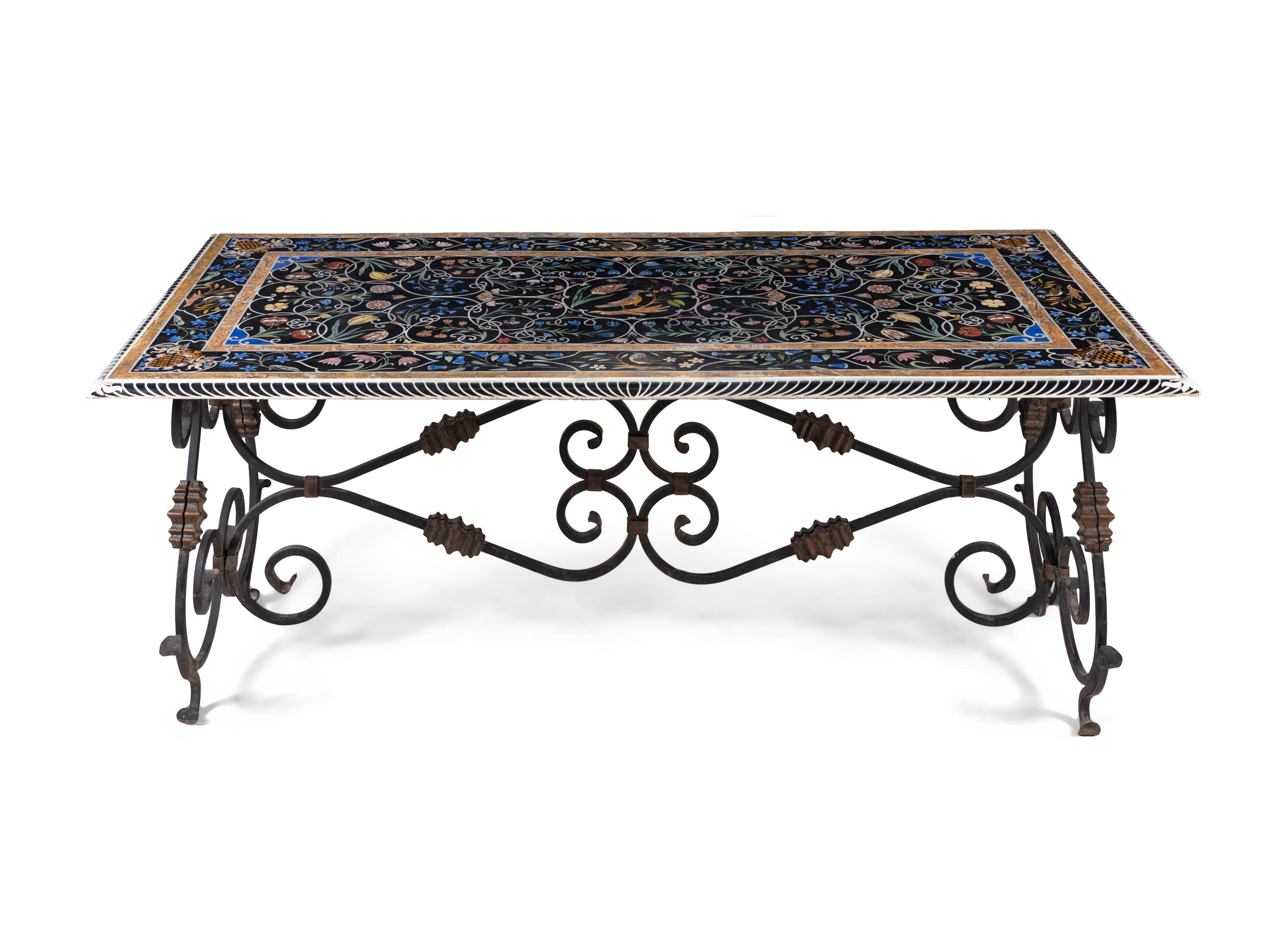 An Italian Scagliola and Iron Center Table