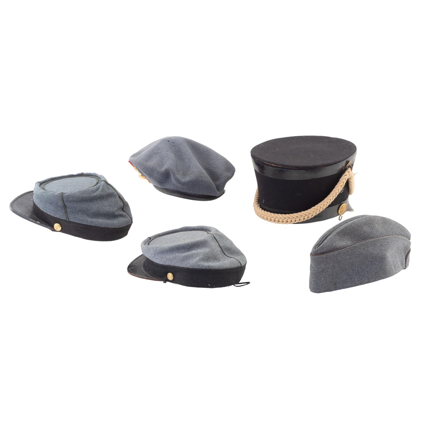 [Militaria] Assorted hats, devices, and buttons identified to the 7th New York State Militia and National Guard.