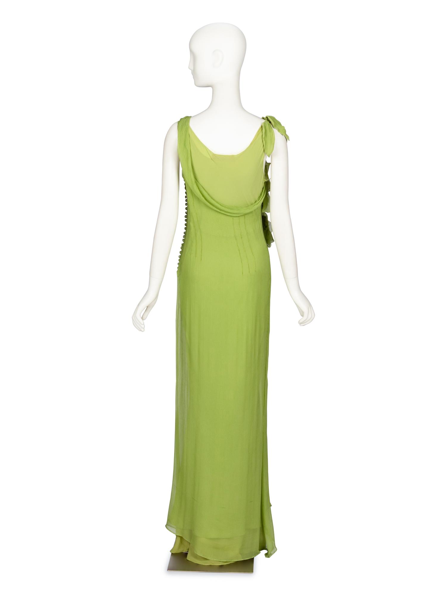 JOHN GALLIANO, GREEN CRÊPE LAYERED GOWN