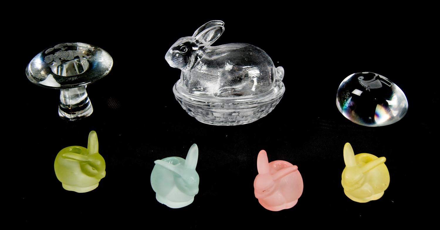 An Assembled Collection of Glass Table Ornaments Height of tallest 4 inches. — 20TH CENTURY