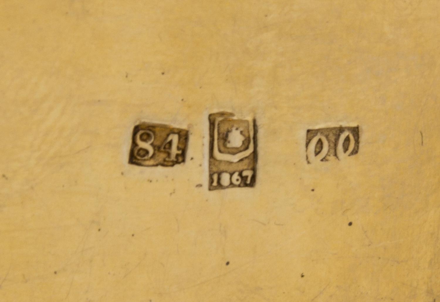 A Russian Niello Silver Cigar Case, Mark of S. Stroganov, assay mark of V. Savinsky, Moscow, 1867, the exterior with a niello grid patt