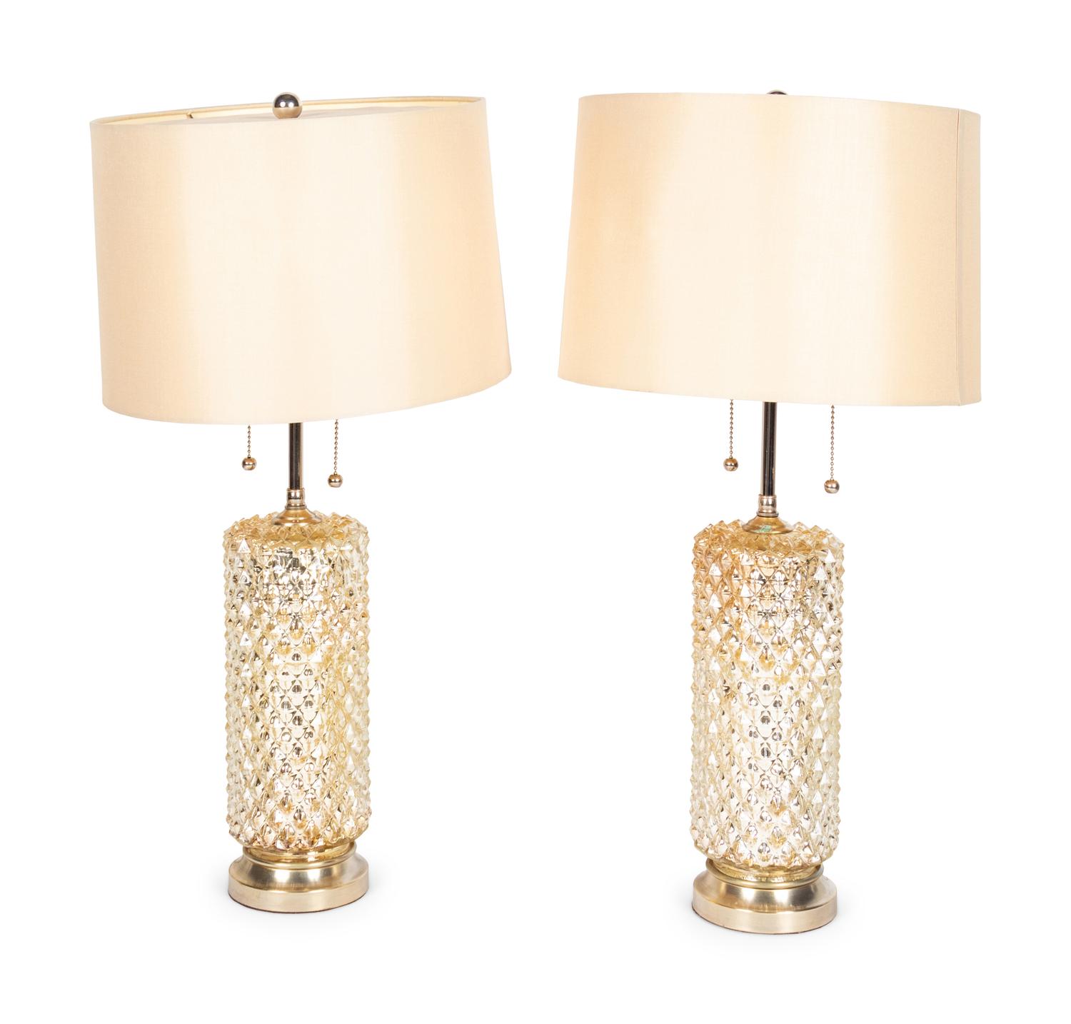 A Pair of Mercury Glass Lamps with Shades