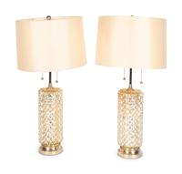 A Pair of Mercury Glass Lamps with Shades