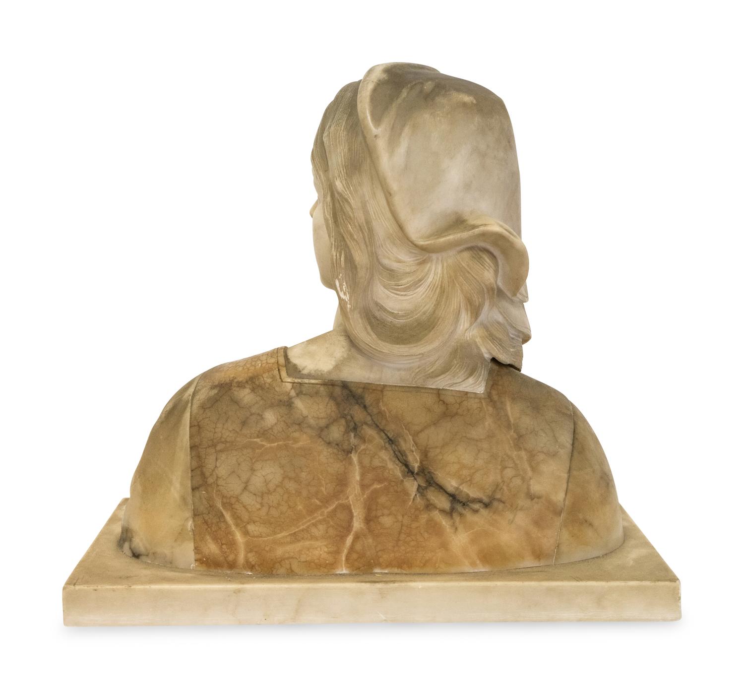 A Carved Alabaster Bust Depicting Joan of Arc