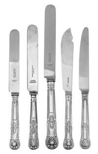 A William IV, Victorian and Edward VIII Silver Flatware Service, Various Makers, King's pattern, comprising: 12 fish knives with silver
