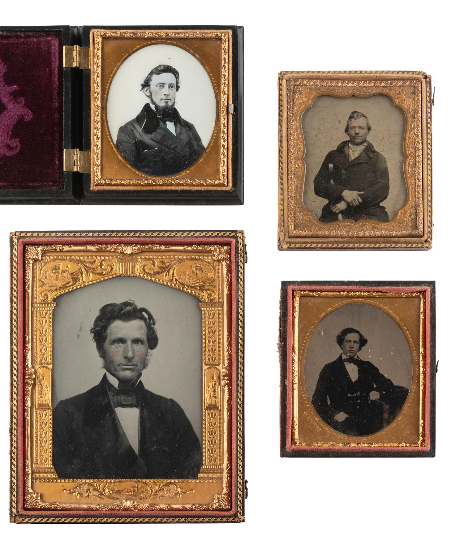 [EARLY PHOTOGRAPHY]. 32 ambrotypes and tintypes of men of varying ages.
