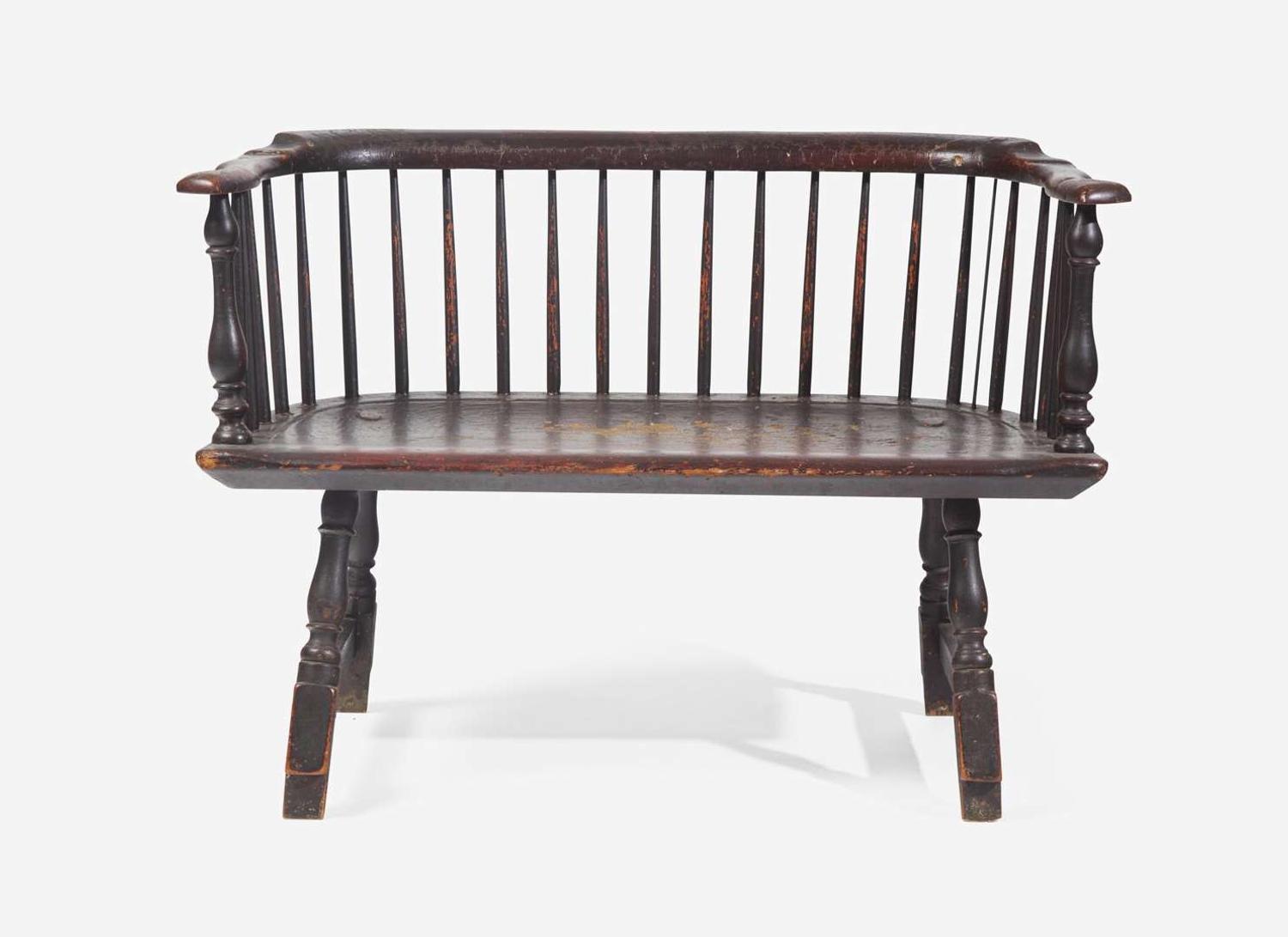 A black-painted Windsor bench, late 18th century