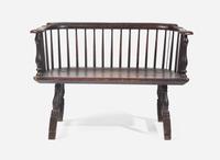 A black-painted Windsor bench, late 18th century