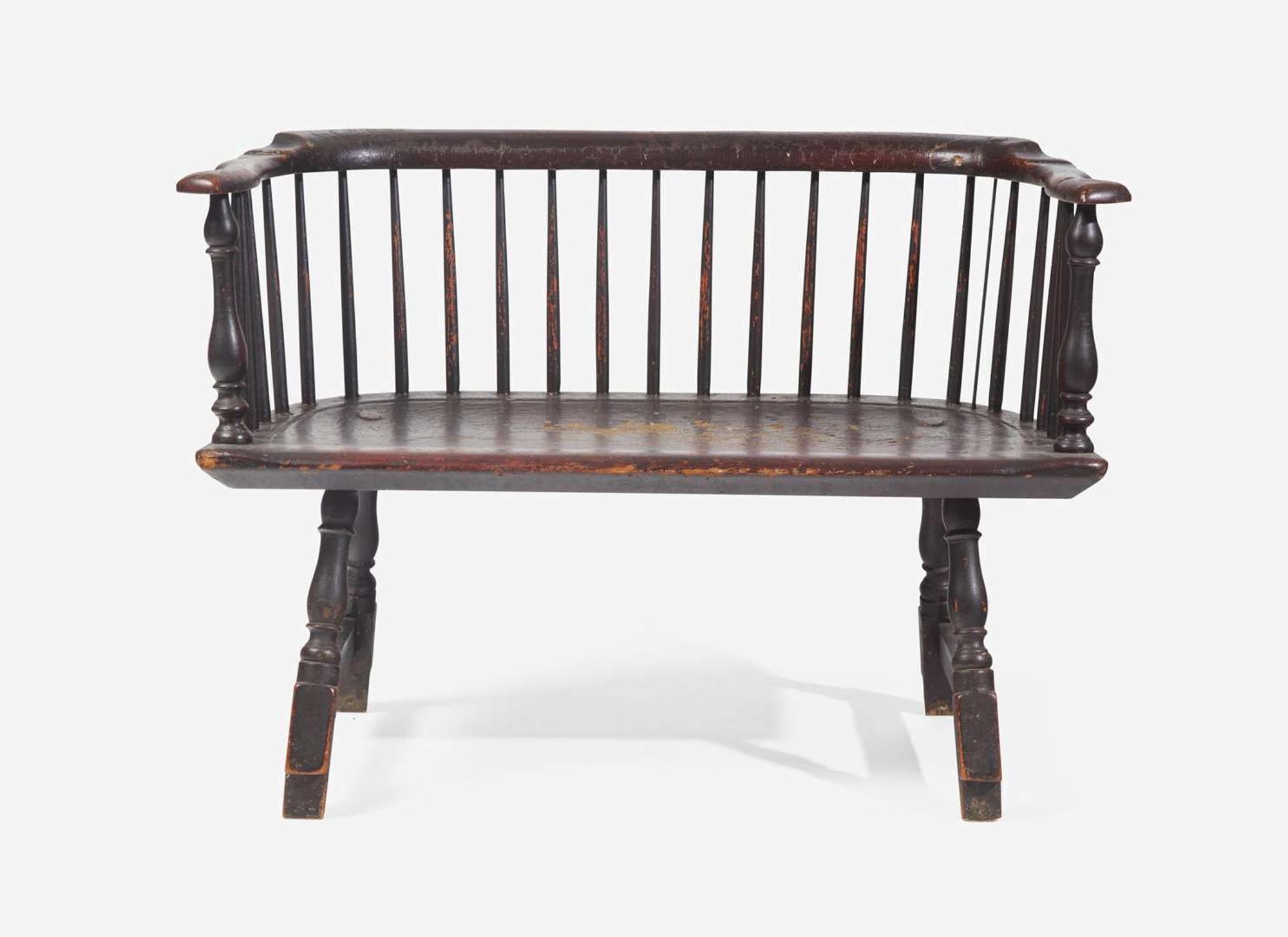 A black-painted Windsor bench, late 18th century