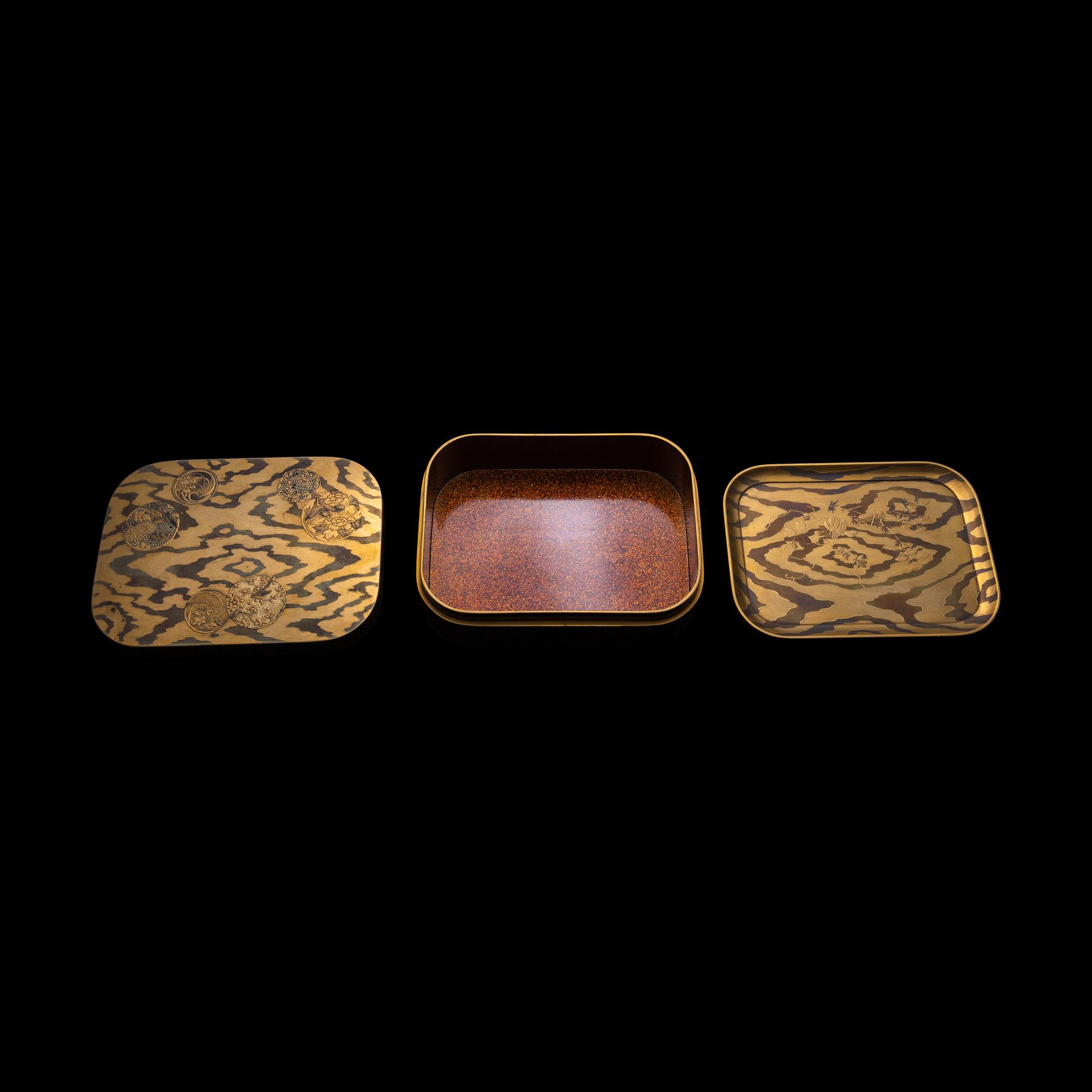 Three Japanese Gold Lacquer Covered Boxes, Meiji Period