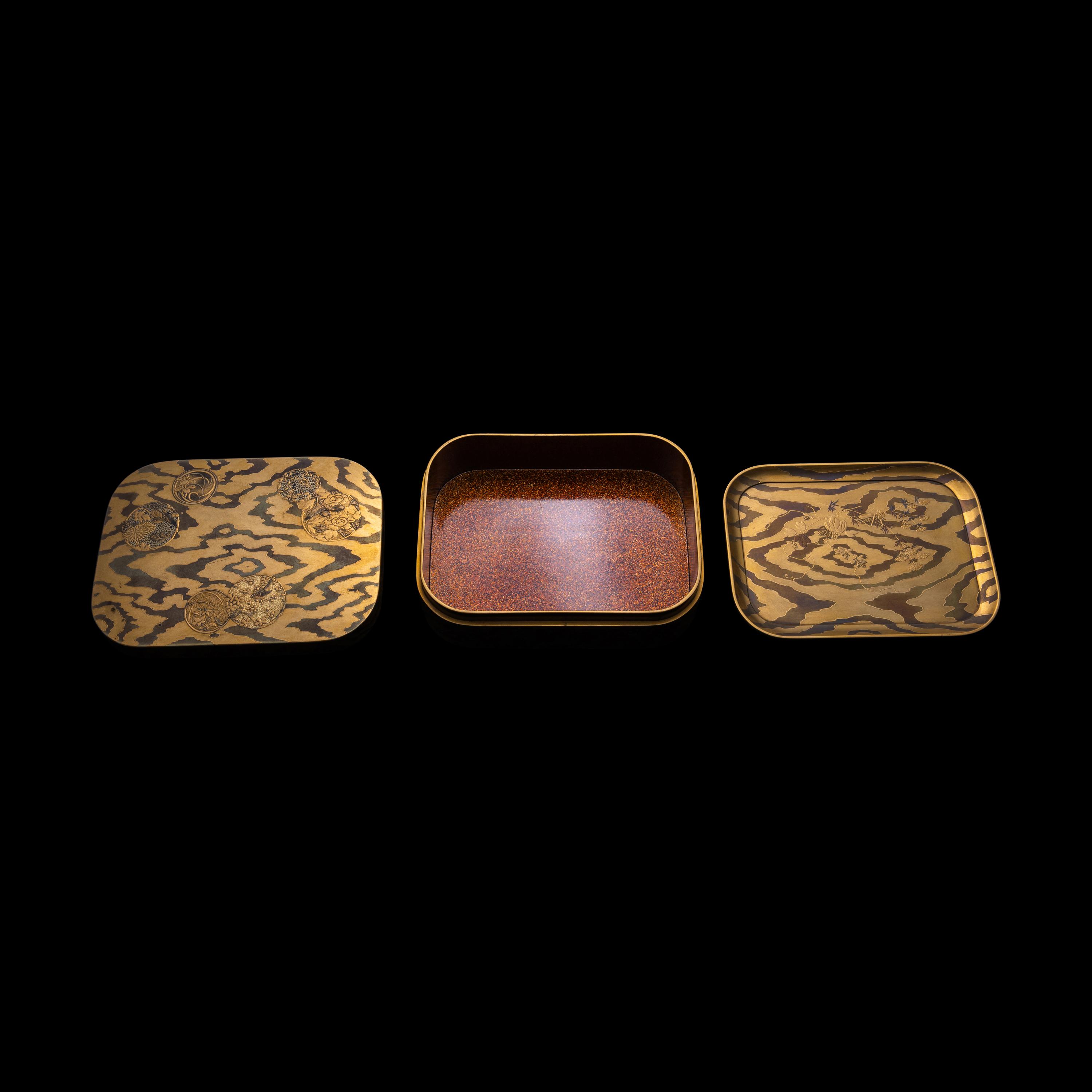 Three Japanese Gold Lacquer Covered Boxes, Meiji Period