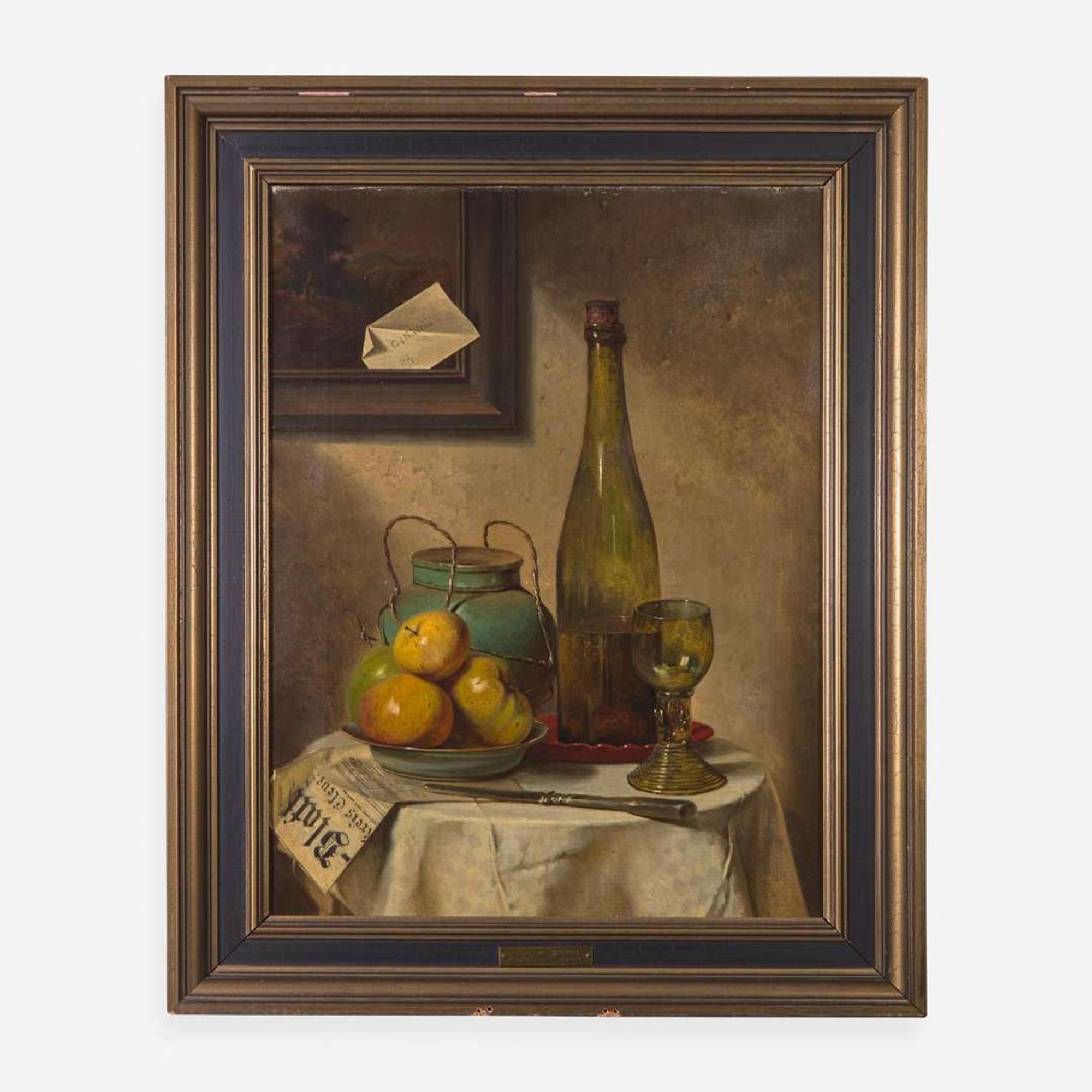 Charles Meer Webb (British, 1830–1895) Still Life with Newspaper, Letter and Apples