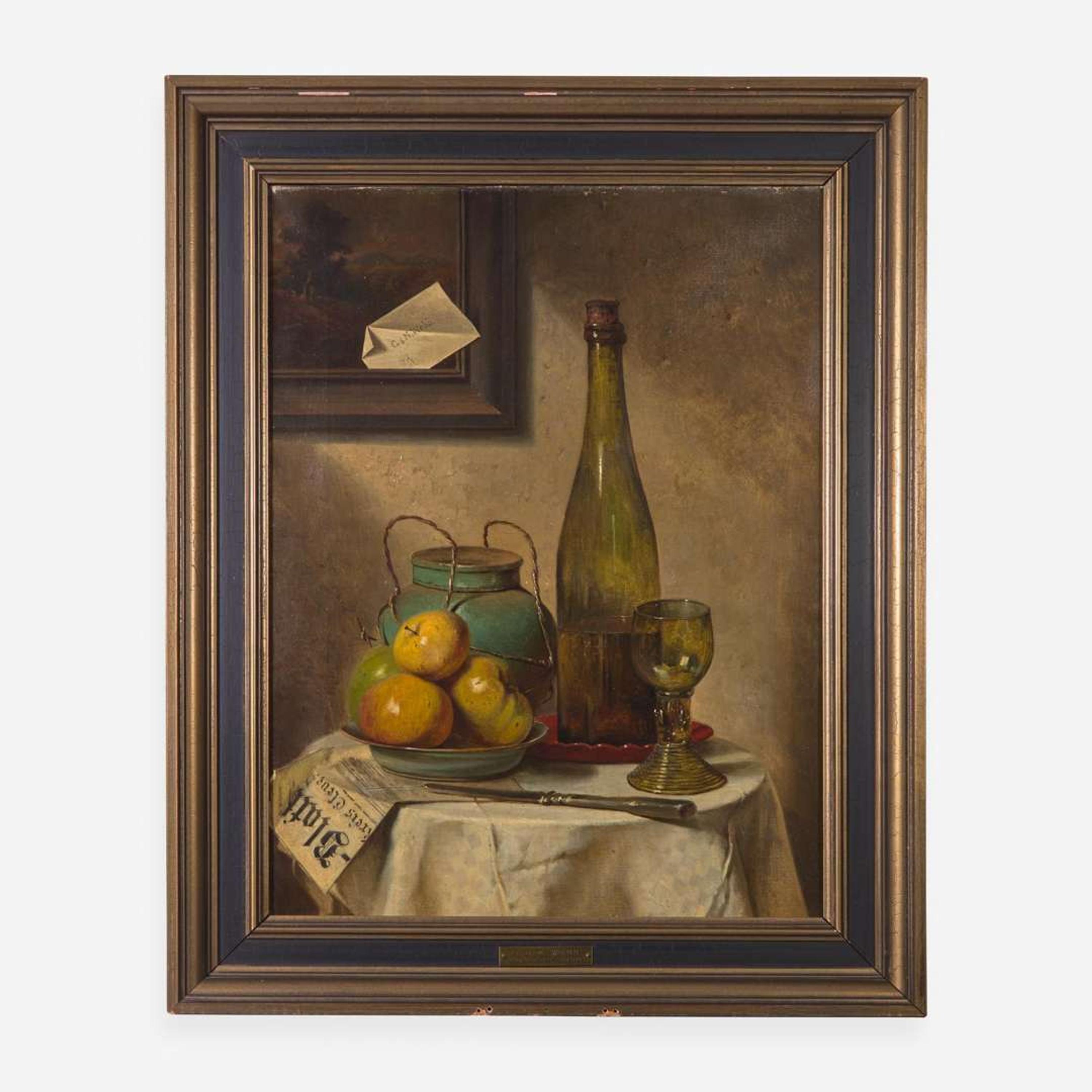 Charles Meer Webb (British, 1830–1895) Still Life with Newspaper, Letter and Apples